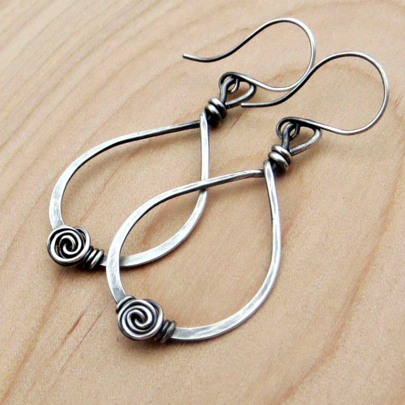 Sterling Silver Spiral Earrings Wire Wrapped Teardrop Etsy