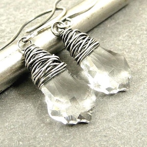 Crystal Earrings, Dangle Earrings Clear Swarovski Crystals, Wire Wrap Earrings, Eco Friendly Jewelry, , Gifts for Her Gift