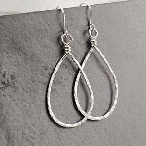 Large Teardrop Earrings Hammered Sterling Silver Teardrops Gifts for Her Eco Friendly Jewelry Gift