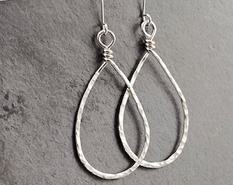 Large Teardrop Earrings Hammered Sterling Silver Teardrops Gifts for Her Eco Friendly Jewelry Gift