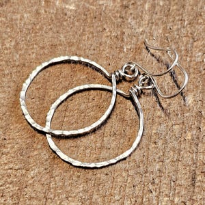 Medium Silver Hoop Earrings Sterling Silver Hammered Earrings Silver Hoops Gifts for Her Eco Friendly Jewelry Gift