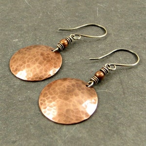 Copper Disc Earrings Textured Copper Discs Hammered Copper Earrings, Eco Friendly Jewelry Gifts for Her Gift