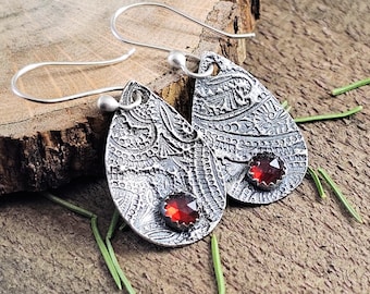 Garnet Teardrop Earrings Fine Silver Jewelry Holiday Earrings