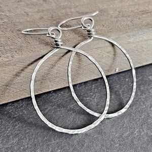 Hammered Sterling Silver Hoop Earrings - 2.25 Inch