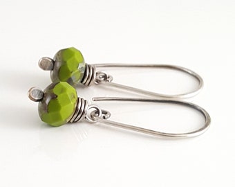 Wire Wrapped Earrings Avocado Green Earrings Dainty Earrings  Eco Friendly Jewelry Gifts for Her Sterling Silver Earrings