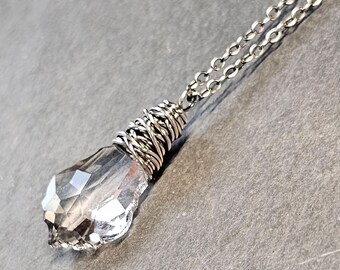 Baroque Crystal Necklace: Recycled Sterling Silver Wire Wrapped Pendant