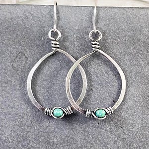 Sterling Silver Teardrop Earrings Wire Wrapped Earrings Turquoise Fossil Stone Eco Friendly Jewelry Gift