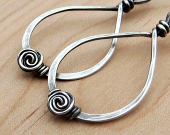 Sterling Silver Spiral Earrings, Wire Wrapped Teardrop Earrings, Eco Friendly Jewelry Gifts for Her Gift