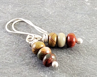 Jasper Earrings, Wire Wrapped Earrings, Earthy Stone Earrings, Eco Friendly Jewelry - Sterling Silver Gifts for Her