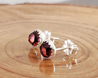 Garnet Post Earrings December Birthstone Gemstone Studs Sterling Silver Post Earrings Gift For Her