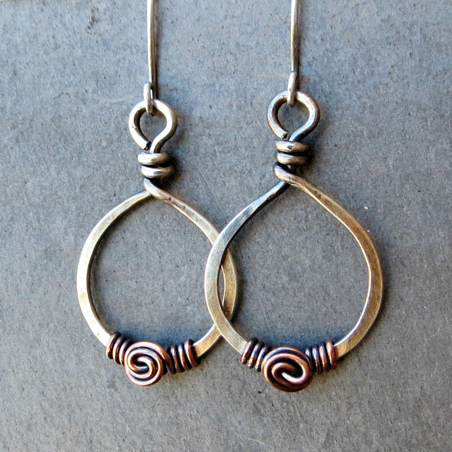 Mixed Metal Earrings Sterling Silver Spiral Earrings Copper Etsy
