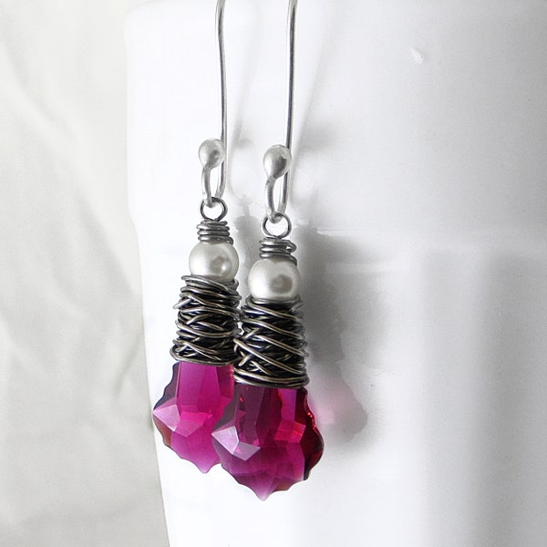 Ruby Earrings Valentines Earrings Wire Wrapped Earrings Eco Friendly Jewelry Swarovski Earrings Ruby Crystal Earring Valentine Gift for Her