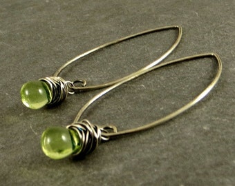 Lime Green Teardrop Earrings, Eco Friendly Jewelry Gifts for Her Gifts Under 20 Wire Wrapped Jewelry Gift