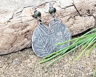Pine Needle Earrings: Teardrop Jade Nature Jewelry Sterling Silver Teardrops