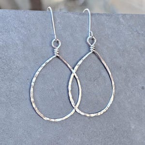 Hammered Sterling Silver Teardrop Hoop Earrings - Eco Friendly