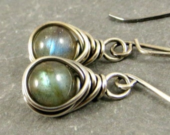 Labradorite Earrings, Gemstone Earrings, Eco Friendly Jewelry Fine Silver Jewelry, Gifts for Her, Ready to Ship Gift