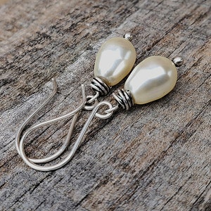 Pear Shaped Pearl Earrings, Swarovski Pearl Earrings, Wire Wrapped Pearls, Eco Friendly Jewelry Sterling Silver Earrings Gifts for Her