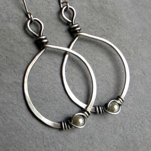 Pearl Hoop Earrings, Sterling Silver Earrings, Wire Wrapped Jewelry, Eco Friendly Jewelry Gifts for Her Gift