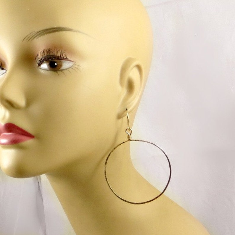 Gold Hoop Earrings X X Large 16G 14K Yellow Gold Fill Hammered Hoops Rose Gold Hoops Eco Friendly Jewelry Gifts for Her Gift image 7