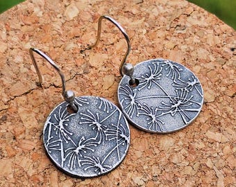 Fine Silver Dandelion Seed Earrings: Botanical Disc Jewelry