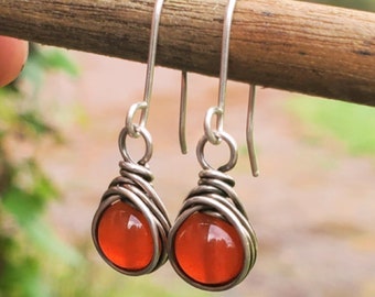 Carnelian Earrings Wire Wrapped Earrings Orange Stone Earrings Autumn Jewelry Eco Friendly Jewelry Gifts for Her Gift