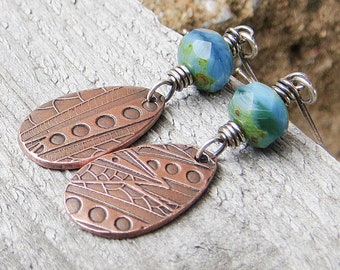 Copper Earrings Beaded Earrings Rustic Earrings Unique Gifts for Her