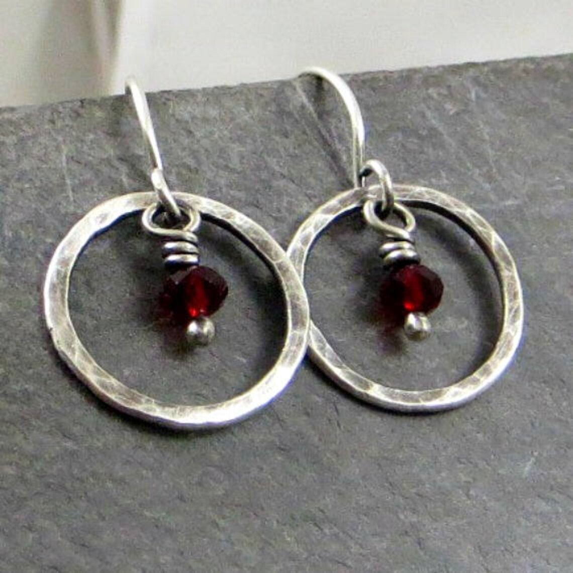 Red Crystal Circle Earrings Sterling Silver Jewelry Gifts for - Etsy