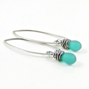 Earrings Teal Blue Sterling Silver Gifts for Her Wire Wrapped Jewelry Gift image 4