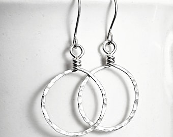 Small Sterling Silver Hoop Earrings Hammered Hoops