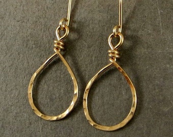 Gold Teardrop Earrings, Extra Small Teardrops 14K Gold Fill Earrings Teardrop Hoops Gift