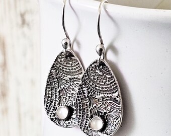 Moonstone Earrings PMC Earrings Rustic Jewelry Unique Gifts for Her