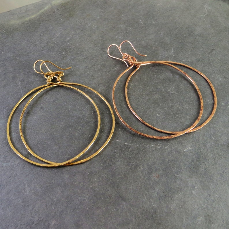 Gold Hoop Earrings X X Large 16G 14K Yellow Gold Fill Hammered Hoops Rose Gold Hoops Eco Friendly Jewelry Gifts for Her Gift image 2