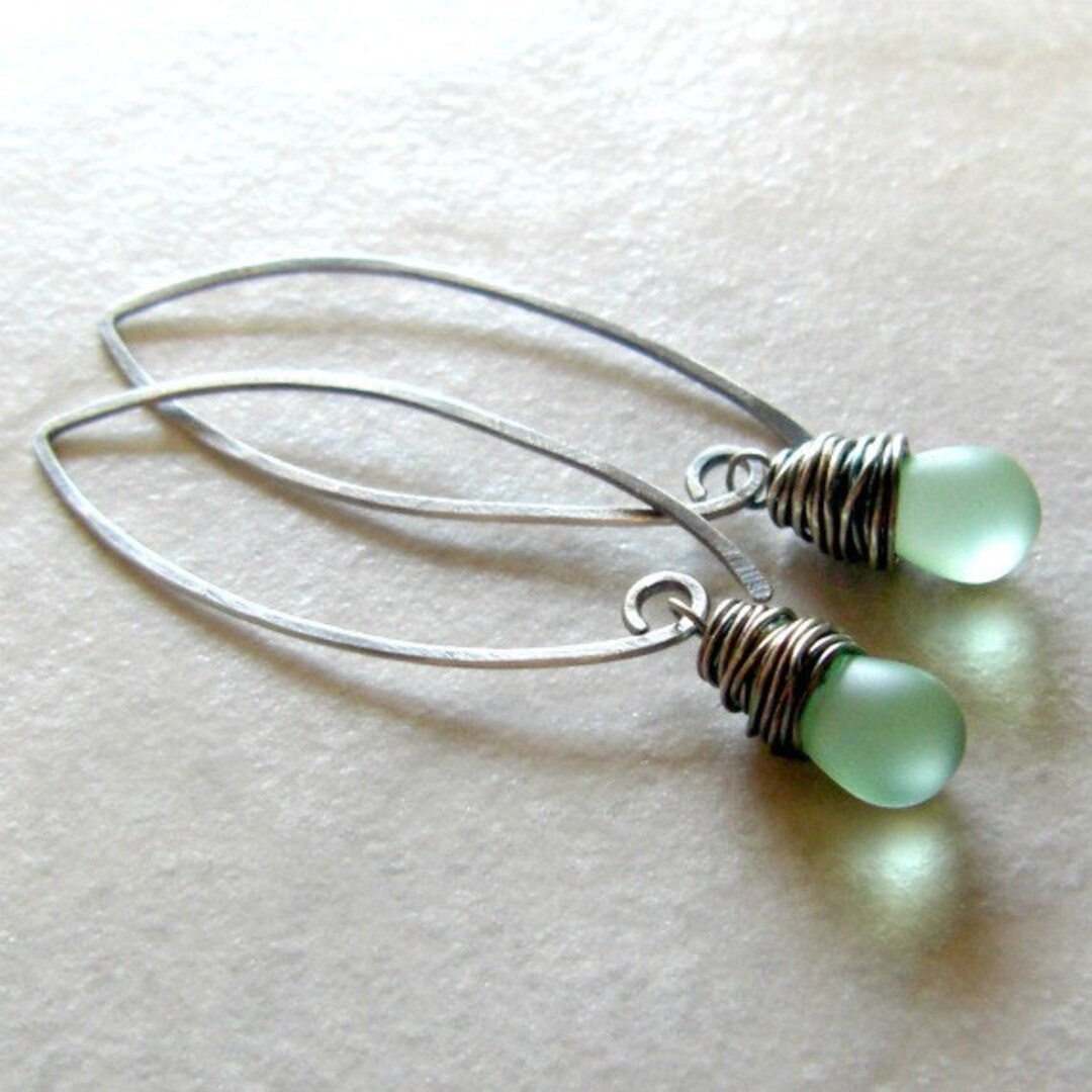 Drop Earrings Mint Green Sterling Silver Gifts for Her Gift - Etsy
