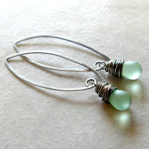 Drop Earrings Mint Green Sterling Silver Gifts for Her Gift