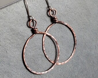 Medium Hoop Earrings Copper Hoops Eco Friendly Jewelry Hammered Hoop Earrings Gift