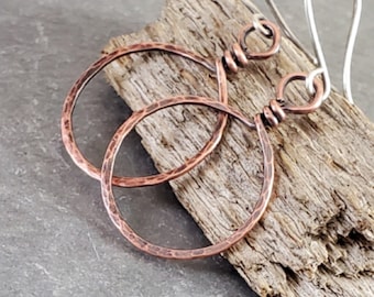 Small Hoop Earrings Copper Hoops Eco Friendly Jewelry Hammered Hoop Earrings Gift