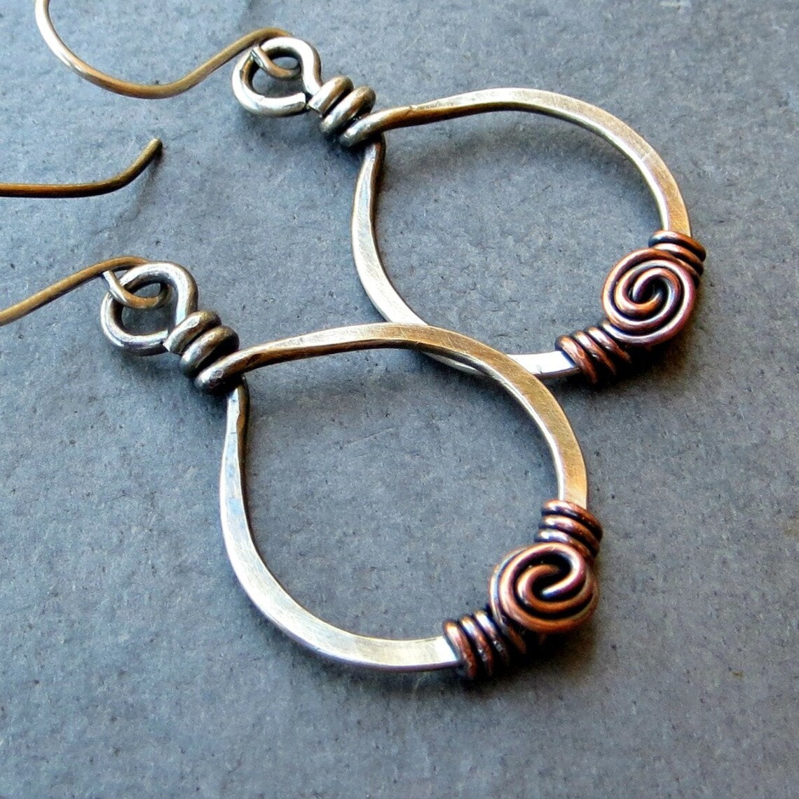 Mixed Metal Earrings Sterling Silver Spiral Earrings Copper Etsy