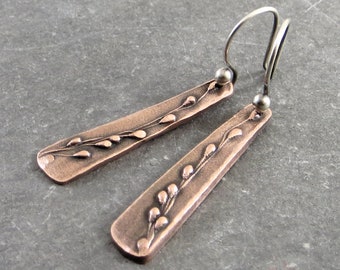 Copper Drop Earrings Botanical Jewelry Nature Lover Gift Eco Friendly Jewelry Forest Earrings Unique Gifts for Her