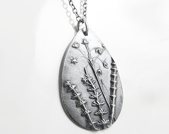 Woodland Pendant Sterling Silver Necklace Botanical Pendant Gift for Nature Lover PMC Jewelry