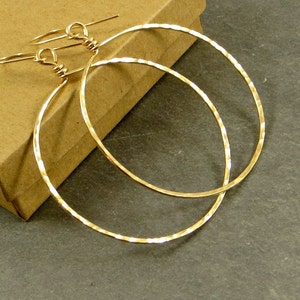 Gold Hoop Earrings X X Large 16G 14K Yellow Gold Fill Hammered Hoops Rose Gold Hoops Eco Friendly Jewelry Gifts for Her Gift image 4
