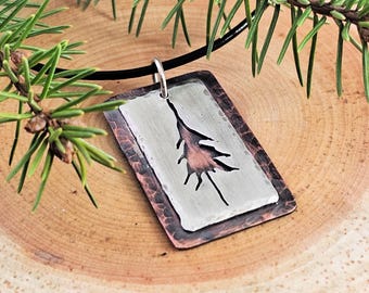 Pine Tree Necklace Mixed Metal Jewelry Hand Sawn Pendant