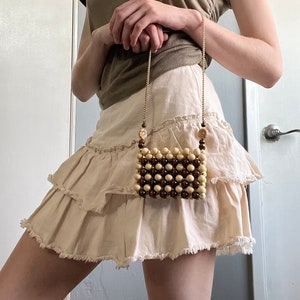 Monedero de cuentas de madera hecho a mano, monedero, bolso de hombro pequeño, playero, boho, regalo único