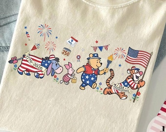 Vintage Winnie the Pooh 4th of July shirt, USA 1776 2026 250th anniversary shirt, Patriotic WDW Disneyland family matching Tee