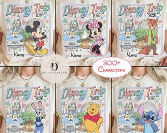 300+ Characters Disney Trip 2026 shirt, Mickey & friends Princess Toy Story WDW Magic Kingdom Our First Vacation shirt, Family matching Tee