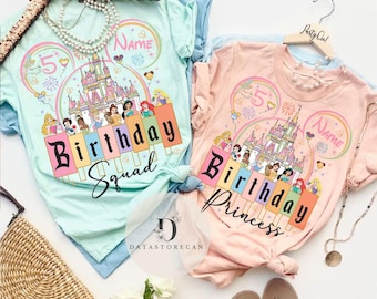 Custom Name & Age Disney Princess Birthday T-shirt, Birthday Girl Birthday squad Family matching shirt, Magic Kingdom Best Birthday ever Tee