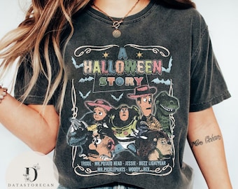 Vintage Retro Toy Story Halloween shirt, A Halloween Story Buzz Lightyear Woody Jessie WDW Disneyland Toy story land Halloween Party Shirt
