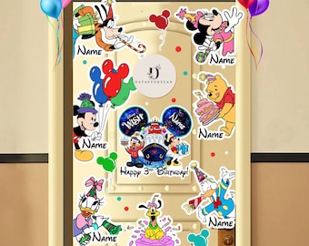 Personalized All Characters Mickey & friends Stitch Birthday Party Disney Cruise Line Magnet, Best Birthday Cruise ever stateroom door decor
