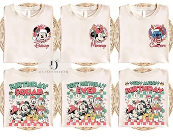 Personalized Mickey & friends Birthday Christmas shirt, Custom Name Very Merry Birthday Best Birthday ever Christmas Family matching shirt