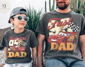 Retro Lightning McQueen Car Fast Dad shirt, Fast like Dad Funny Father's day Disney shirt, Daddy & Son matching WDW Disneyland shirt