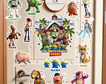 All characters Toy Story Disney Cruise Line magnet, Woody Buzz Lightyear Jessie Hamm Slinky Cruise trip magnet, Family cruise door magnet